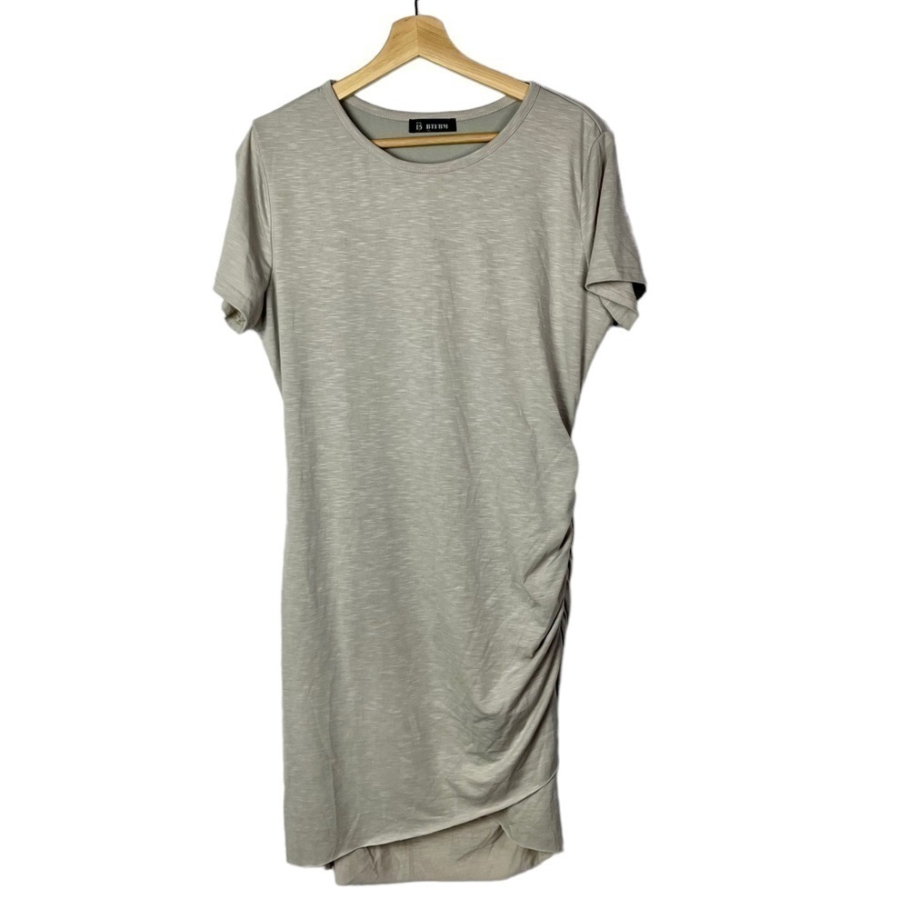 Boutique Taupe Short Sleeve Ruched‎ Bodycon Mini Dress M
